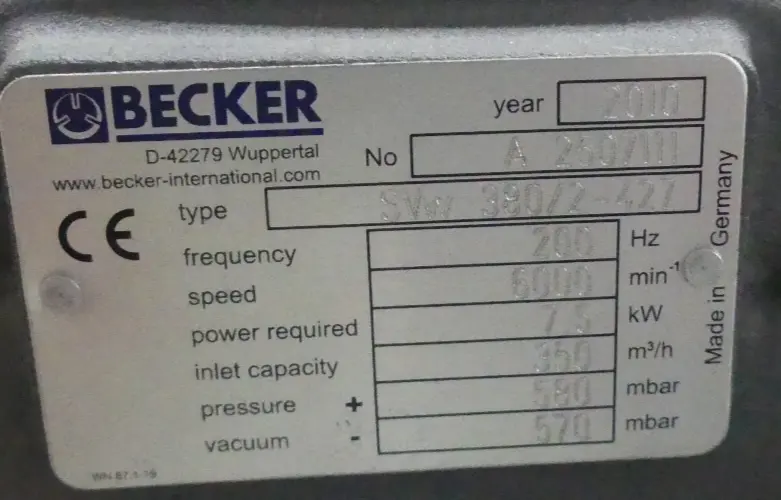 Produktfoto 1 von BECKER  SVw 380/2-427  SVW 380/2-427  B.j 2010