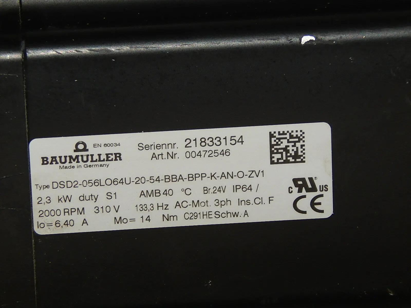 Produktfoto 1 von Baumüller DSD2-056LO64U-20-54-BBA-BPP-K-AN-O-ZV1 Servomotor used