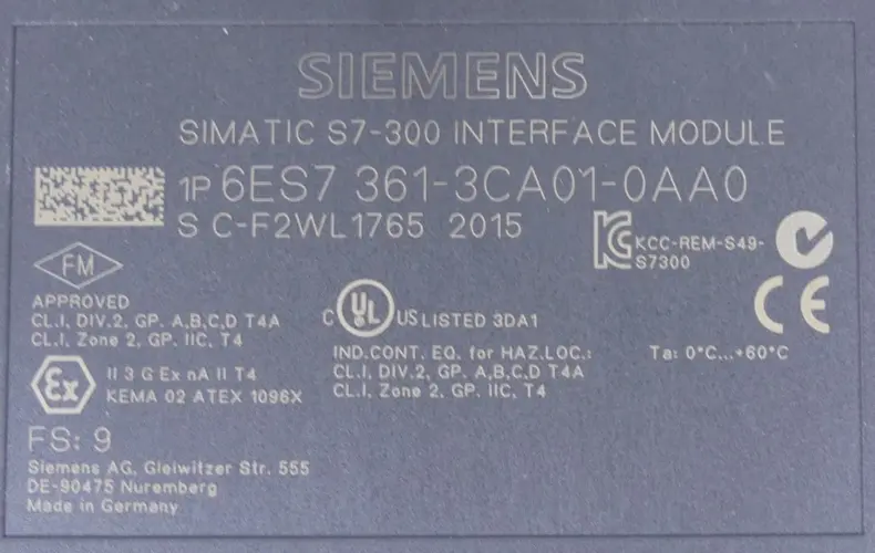 Produktfoto 1 von Siemens Simatic S7-300 6ES7 361-3CA01-0AA0