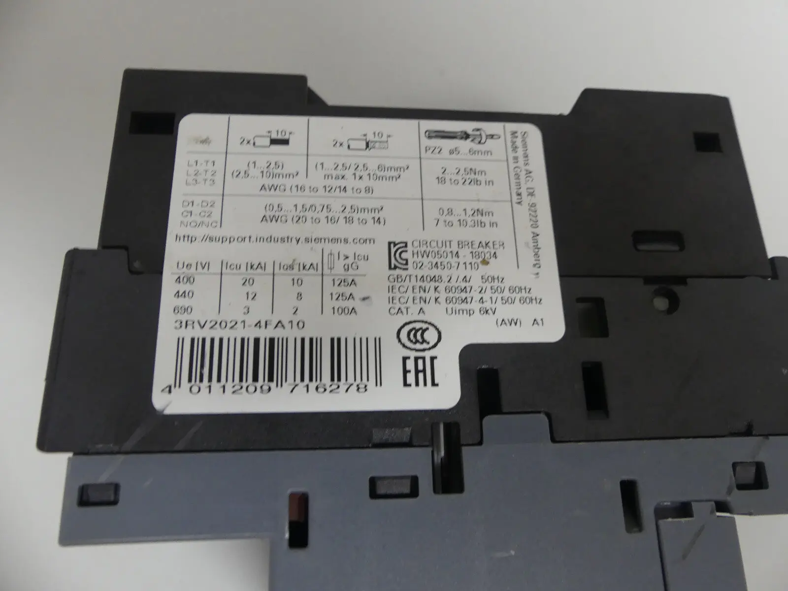 Produktfoto 1 von Siemens Leistungsschalter 3RV2021-4FA10