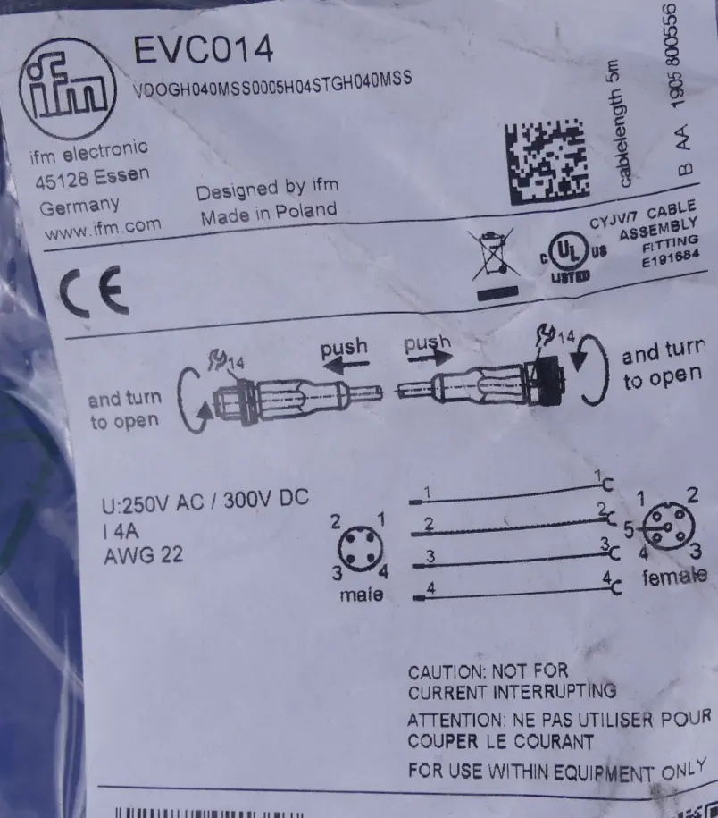 Produktfoto 1 von ifm Sensorkabel EVC014