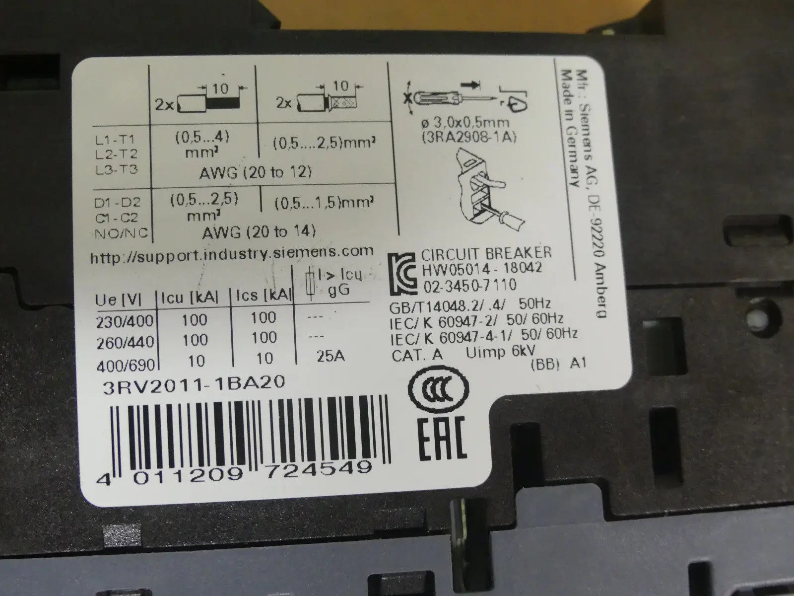 Produktfoto 1 von Siemens 3RV2011-1BA20