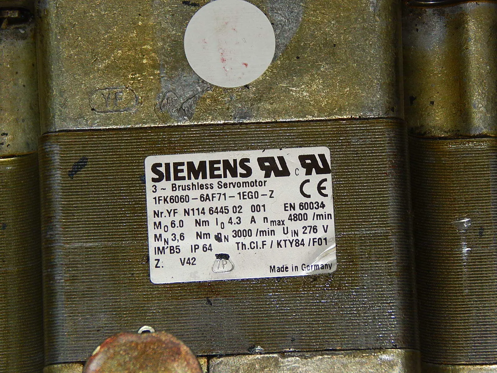 Produktfoto 1 von Siemens 3~Brushless Servomotor 1FK6060-6AF71-1EG0 Used