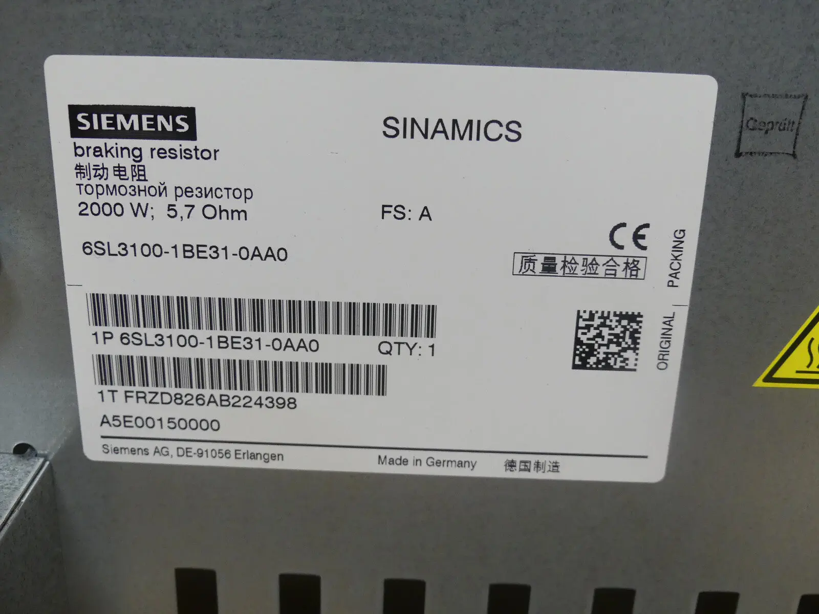 Produktfoto 1 von Siemens Sinamics  6SL3100-1BE31-0AA0