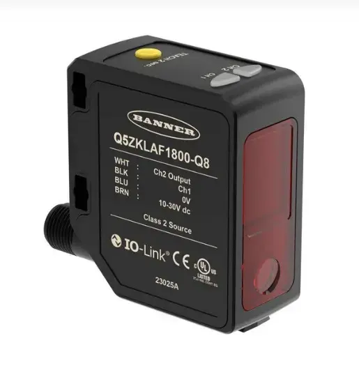 Produktfoto 1 von Laser sensor Q5ZKLAF1800-Q8, 95-1800mm, 1 PNP/NPN with IO-Link; 1 LO PNP, M12 4-pin