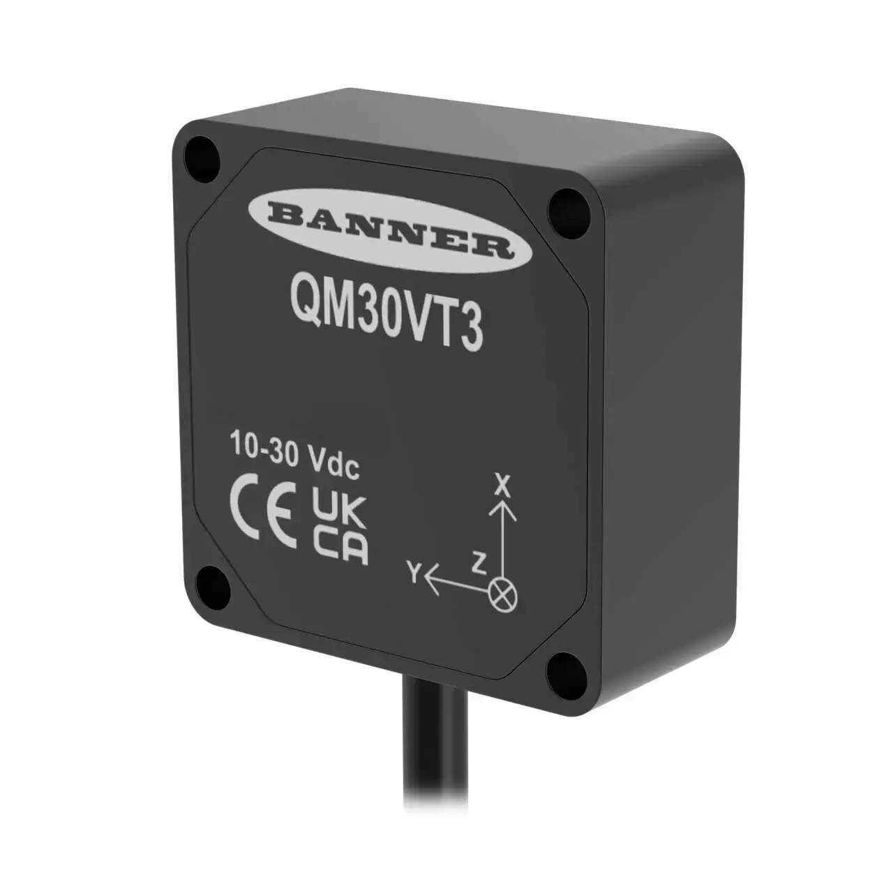 Produktfoto 1 von Vibration and Temperature Sensor. QM30VT3-MQP: 3 Axis; Modbus RTU Server via RS-485 150 mm (6 in) M12 QD Aluminum Housing, includes BWA-QM30-FTAL