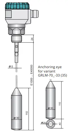 Produktfoto 1 von Mikroviļņu radars GRLM-70Xt-33-G1-V-M-D3-L-E40000 E=40000mm, 40m trose ar enkuru, Modbus RTU, Atex Xdm