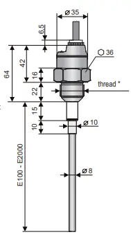 Produktfoto 1 von Capacitive level sensor DLS-35N-20-G3/4-P-C-E200, DC PNP, G3/4in,L=200mm,semi-coated