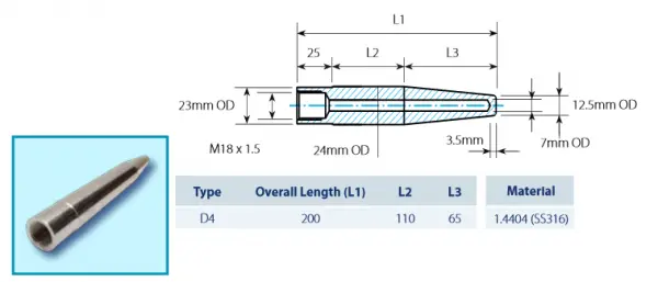 Produktfoto 1 von Thermowell D4, L = 200 mm (25 +110 +65), 1.0460 (A105), M18 inner thread