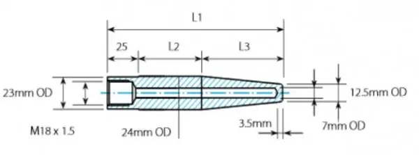 Produktfoto 1 von Thermowell  D4, L = 200 mm (25 +110 +65), 1.4404 (SS316), M18 inner thread