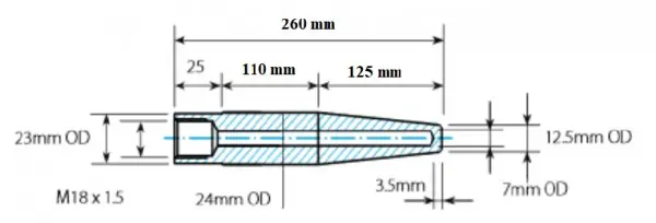 Produktfoto 1 von Thermowell D5, L = 260 mm (25 +110 +65), 1.4404 (SS316), M18 inner thread