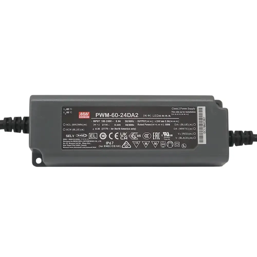 Produktfoto 1 von MEAN WELL PWM-60-24DA2 LED-Treiber IP67 | 24VDC 2,5A 60W | CV PWM DALI-2