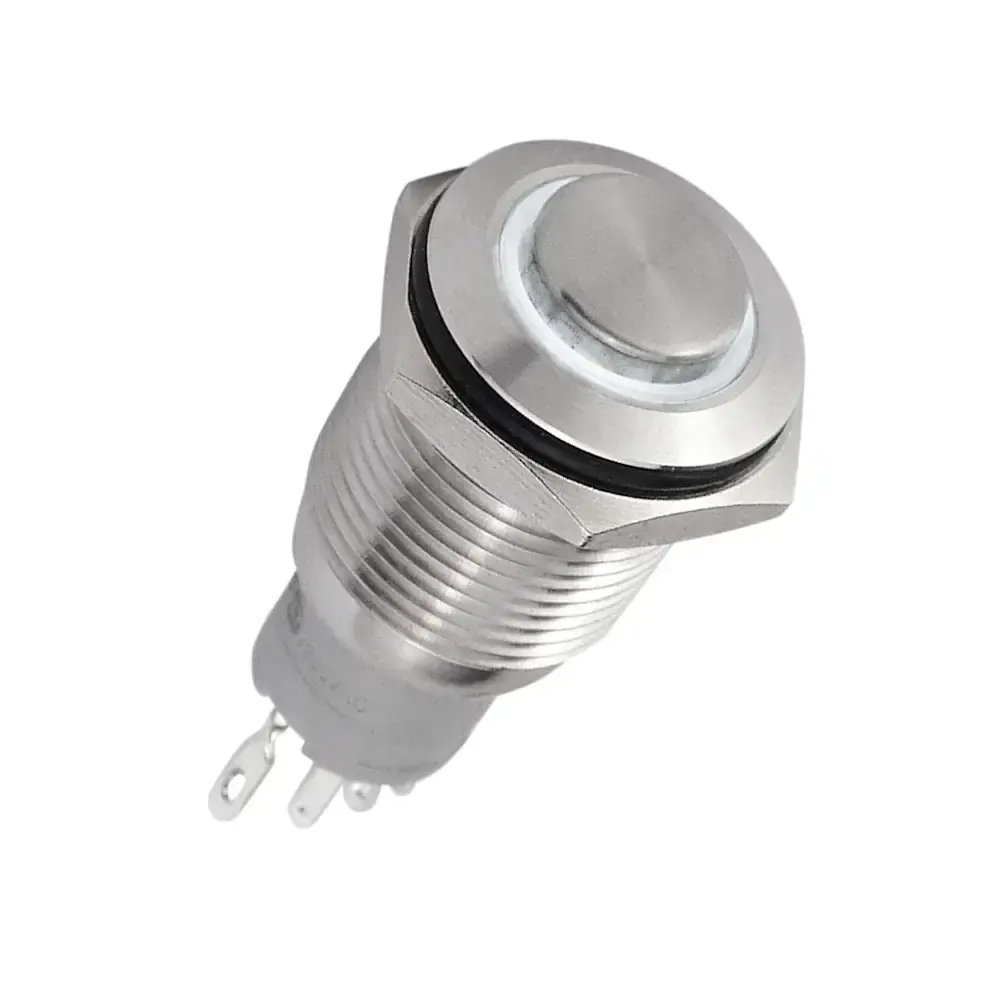 Produktfoto 1 von 18mm Edelstahl-Taster, LED-Ringbeleuchtung, 1 Wechsler, 3A, 250V~, IP67, weiß