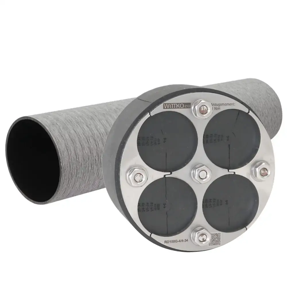 Produktfoto 1 von 100mm Mauerdurchführung für Kabel/Rohre, geteilt, 4-fach, 4-34mm, mit Mauerhülse