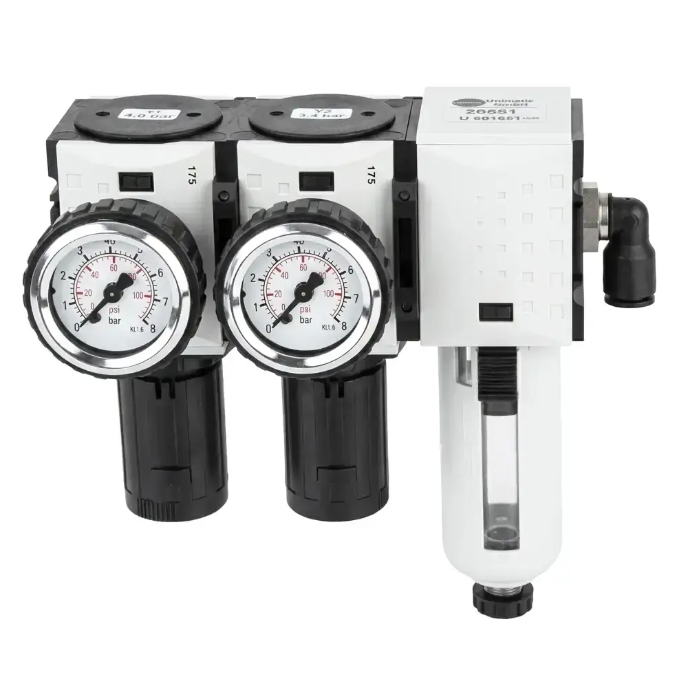 UNIMATIC U601651 Pneumatik-Wartungseinheit, 2x Druckregler, Filter, 16bar, Push-Pull