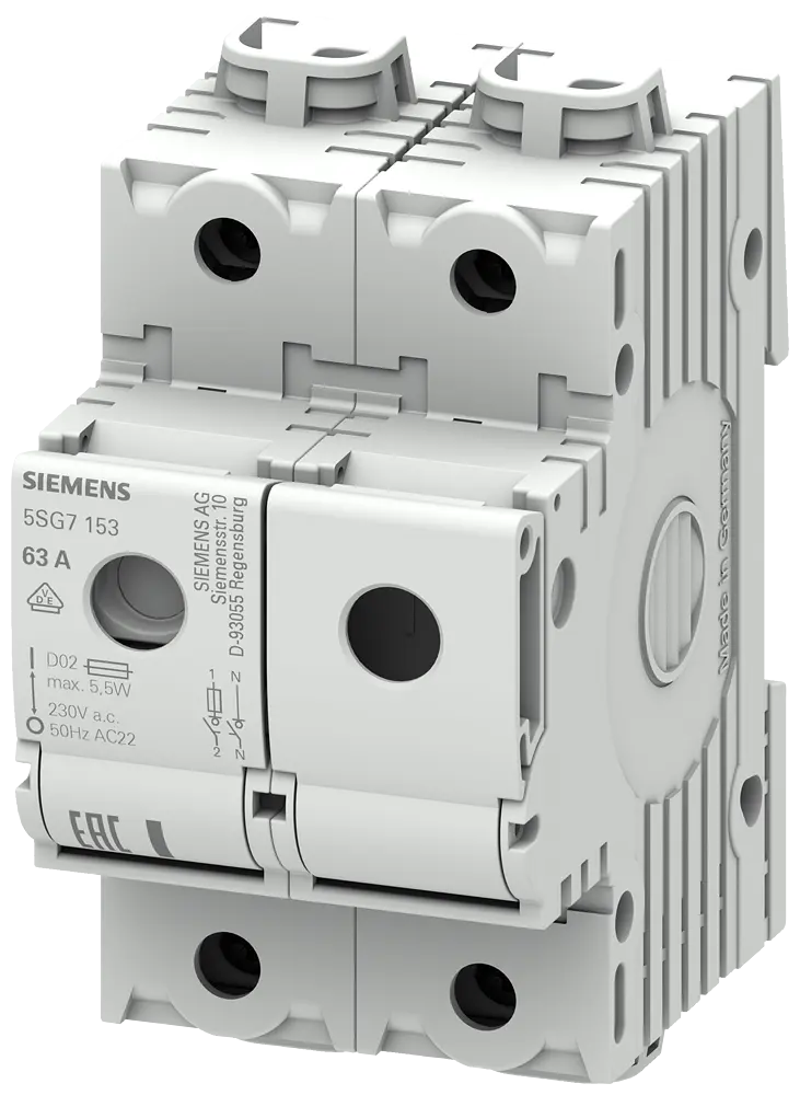 Produktfoto 1 von Siemens MINIZED, Lasttrennschalter mit Sicherung, D02, 1P+N, In: 63 A, Un AC: 230 V