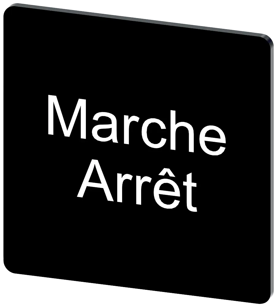 Produktfoto 1 von Bezeichnungsschild 27x27mm, Schild schwarz, Beschriftung: Arret-Marche