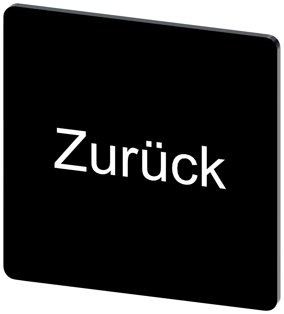 Produktfoto 1 von Bezeichnungsschild 27x27mm, Schild schwarz, Beschriftung: Zurück