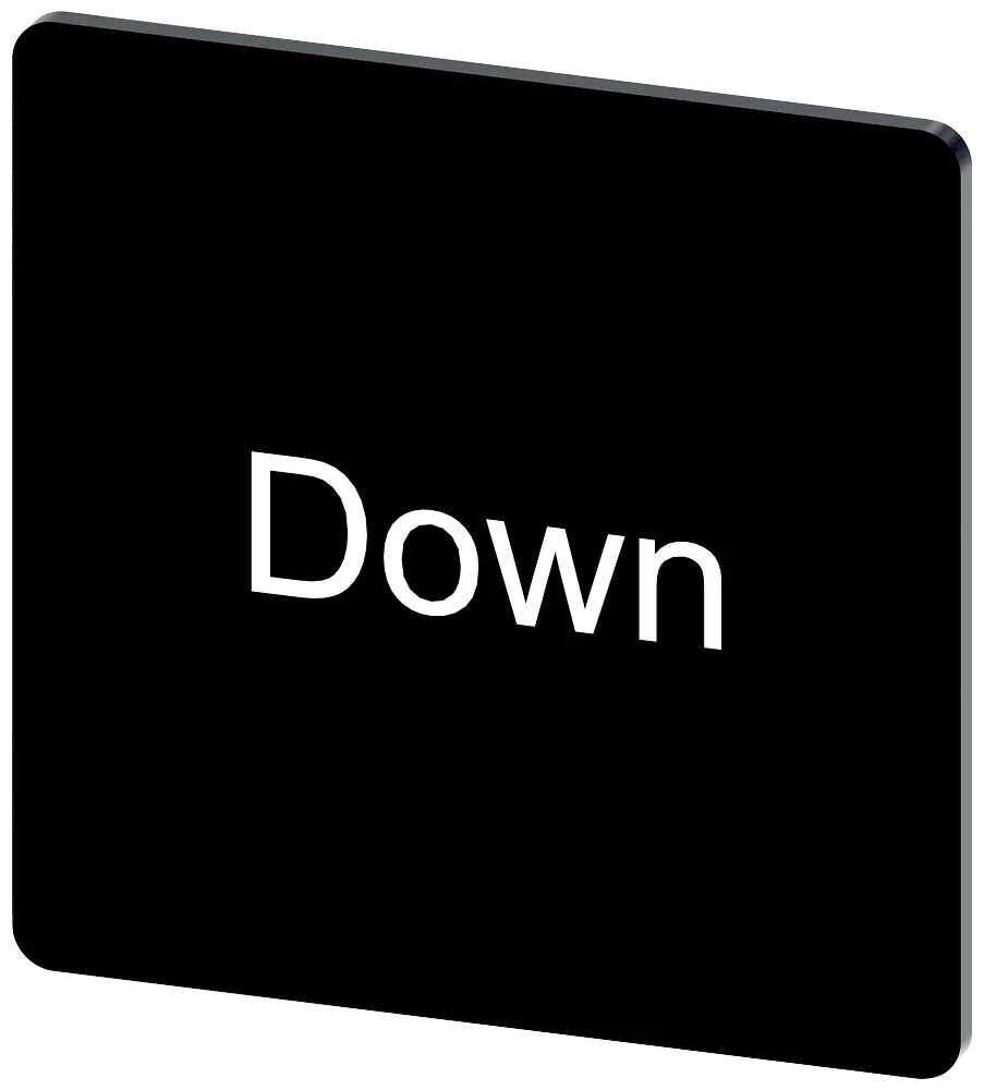 Produktfoto 1 von Bezeichnungsschild 27x27mm, Schild schwarz, Beschriftung: Down