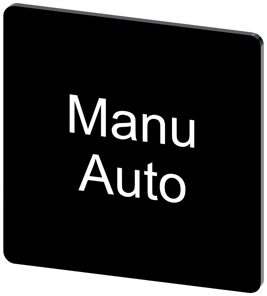 Produktfoto 1 von Bezeichnungsschild 27x27mm, Schild schwarz, Beschriftung: Manu Auto