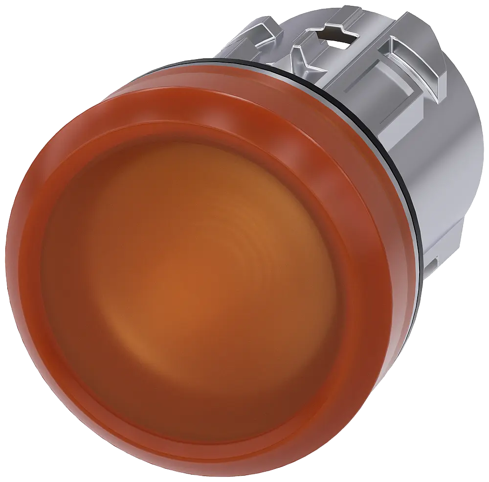 Leuchtmelder, 22mm, rund, Metall, hochglanz, amber, Linse, glatt