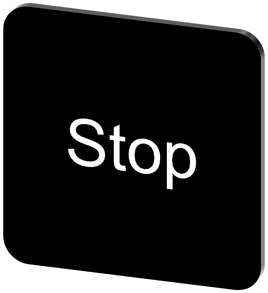 Produktfoto 1 von Bezeichnungsschild 22x22mm, Schild schwarz, Beschriftung: Stop