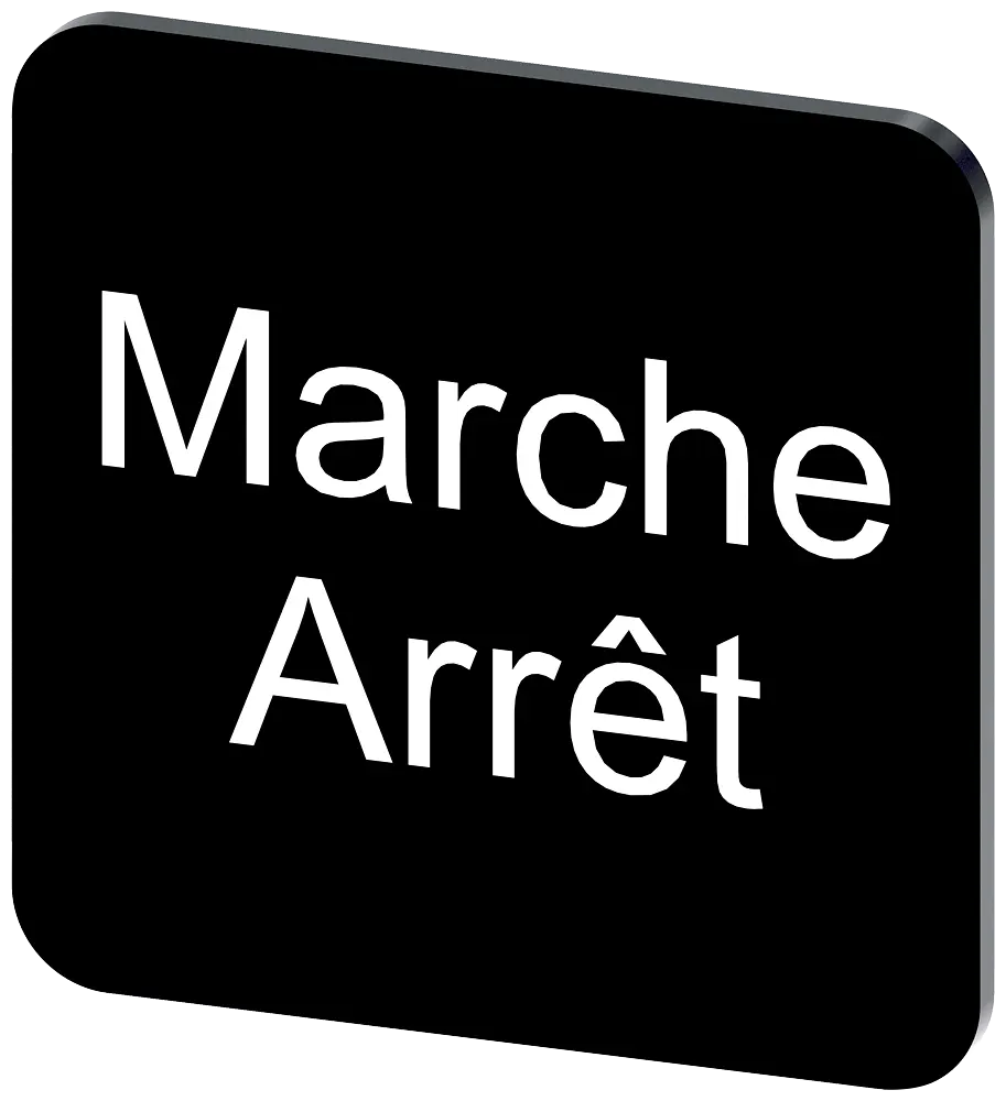 Produktfoto 1 von Bezeichnungsschild 22x22mm, Schild schwarz, Beschriftung: Arret-Marche