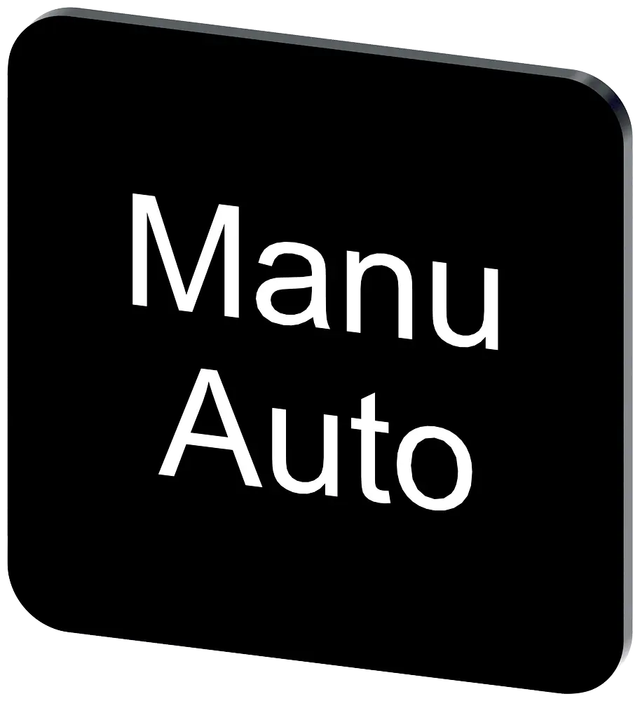 Produktfoto 1 von Bezeichnungsschild 22x22mm, Schild schwarz, Beschriftung: Manu Auto