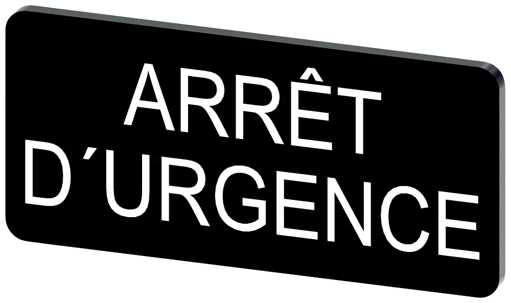 Bezeichnungsschild 12,5x27mm, Schild schwarz, Beschriftung: Arret DURGENCE