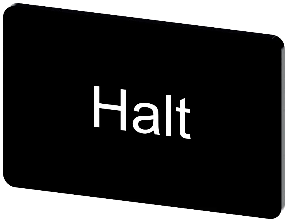 Produktfoto 1 von Bezeichnungsschild 17,5x27mm, Schild schwarz, Beschriftung: Halt