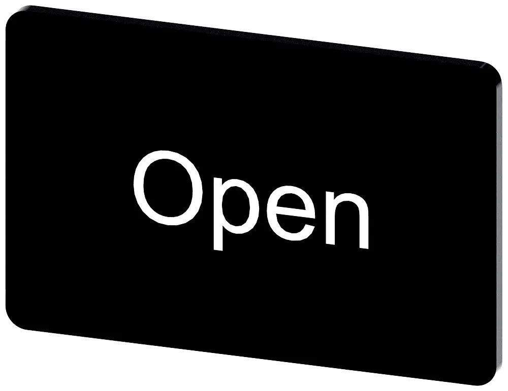 Produktfoto 1 von Bezeichnungsschild 17,5x27mm, Schild schwarz, Beschriftung: Open