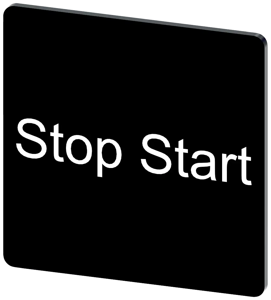 Produktfoto 1 von Bezeichnungsschild 27x27mm, Schild schwarz, Beschriftung: Stop Start