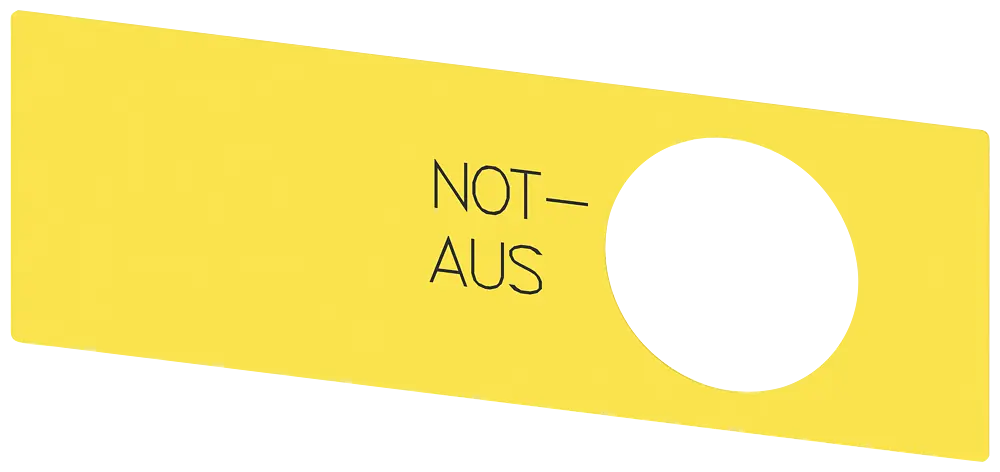 Produktfoto 1 von Unterlegschild für Not-Halt-Pilzdrucktaster, gelb, Beschriftung: Not-Halt
