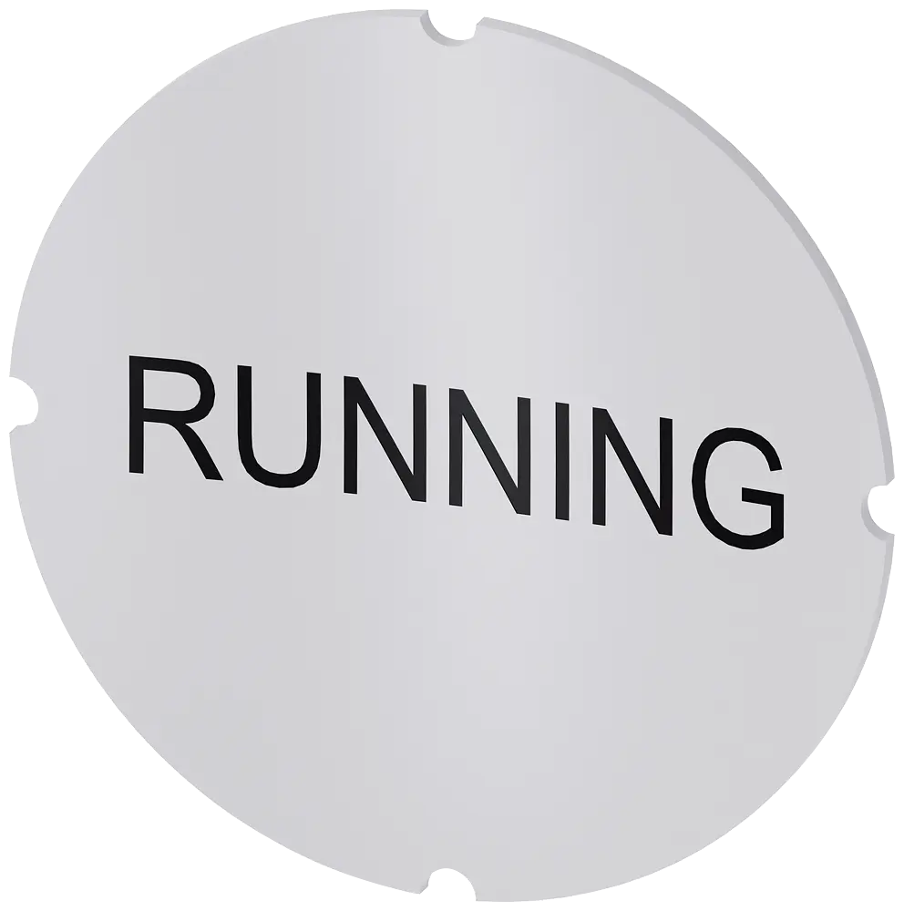 Produktfoto 1 von Einlegeschild für Leuchtdrucktaster, rund, milchig, Beschriftung: Running