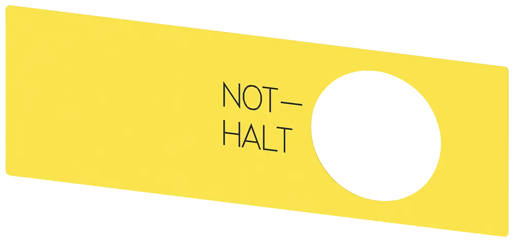 Produktfoto 1 von Schild für NOT-HALT-Pilzdrucktaster, gelb, Beschriftung: NOT-HALT, selbstklebend