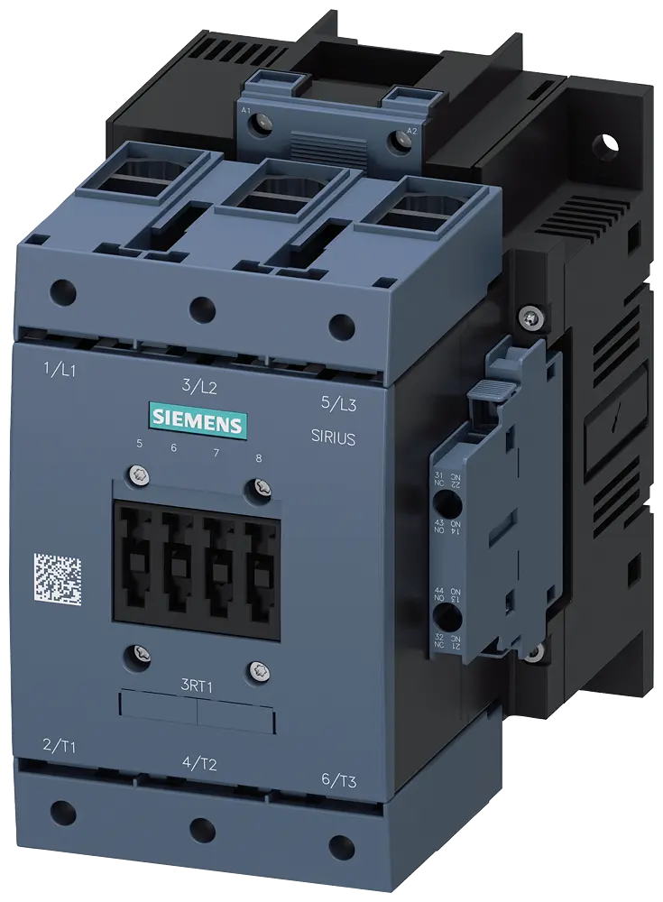 Produktfoto 1 von Siemens Schütz,AC-3e,115A/55kW/400V,3-polig,AC/DC110-127V,2S+2Ö,Rahmenklemme/Schraubanschluss