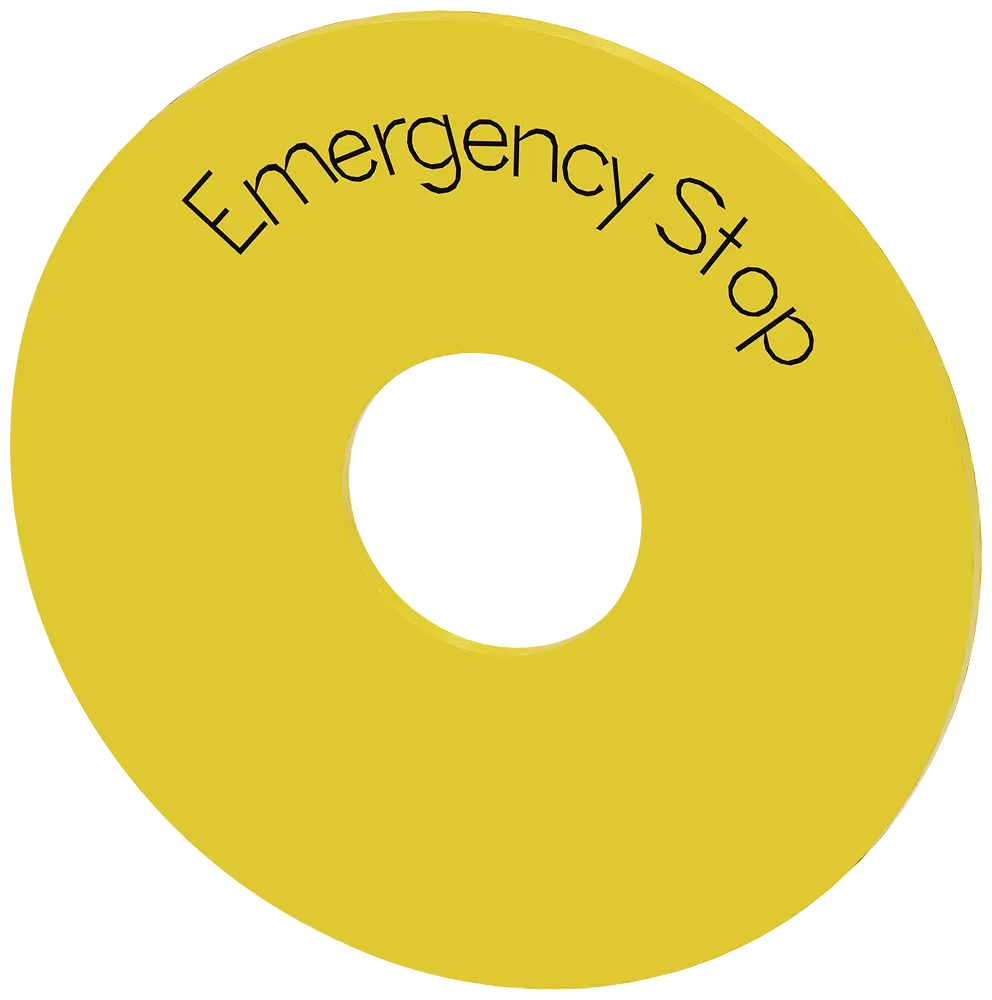 Produktfoto 1 von Unterlegscheibe für NOT-HALT gelb mit Beschriftung: EMERGENCY STOP