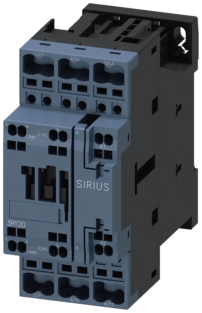 Produktfoto 1 von Siemens Schütz, AC-3e, 32 A/15 kW/400V, 3-polig, AC 24V/50Hz, 1S+1Ö, Federzuganschluss