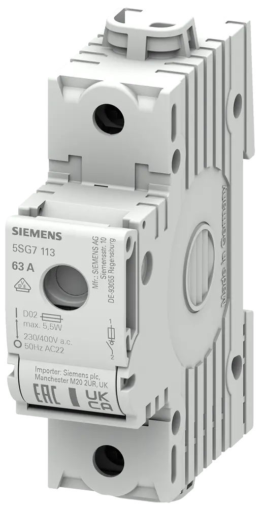 Produktfoto 1 von Siemens MINIZED, Lasttrennschalter mit Sicherung, D02, 1-polig, In: 63 A, Un AC: 230 V