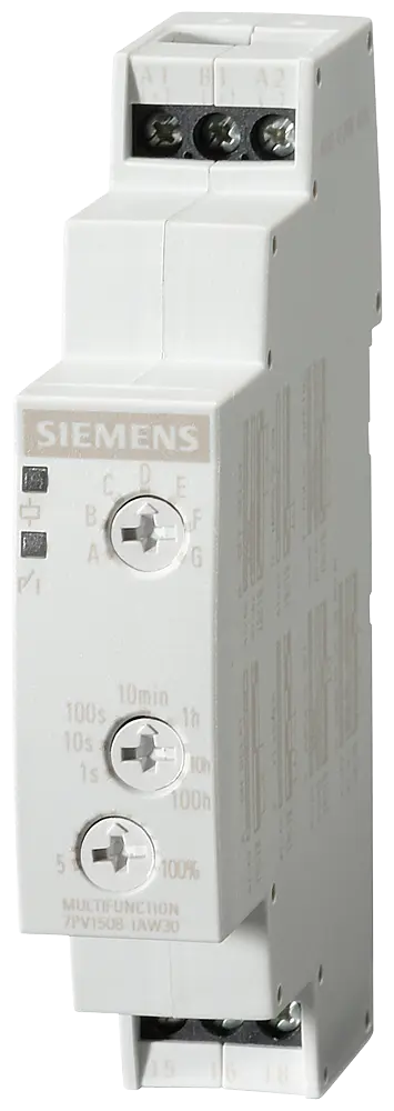 Produktfoto 1 von Siemens Zeitrelais, Multifunktion 1 Wechsler, 7 Funktionen, 7 Zeitbereiche (0,05S-100H)